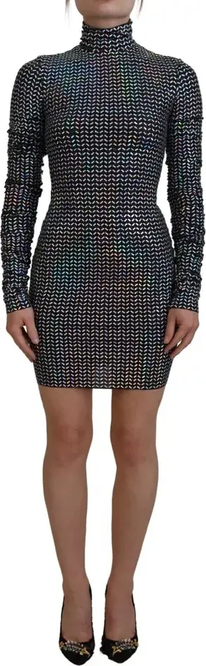 Black Embellished Nylon Bodycon Mini Dress