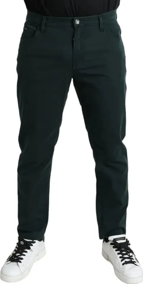 Green Cotton Stretch Skinny Men Denim Jeans