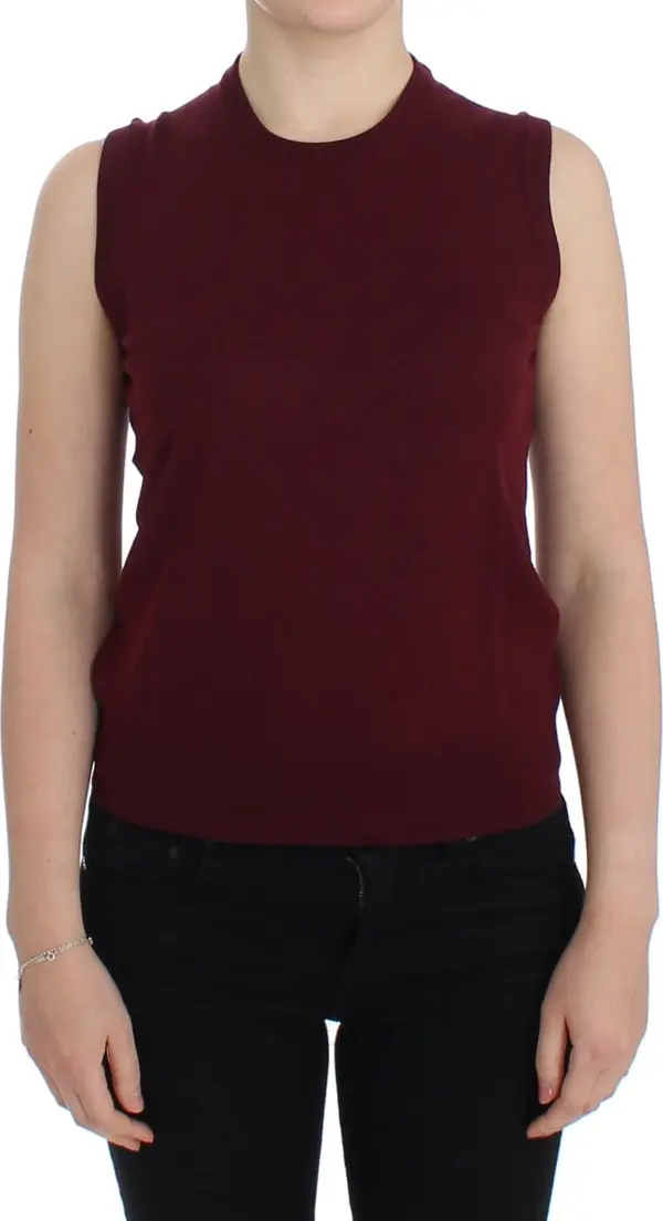 Red Sleeveless Crewneck Vest Pullover
