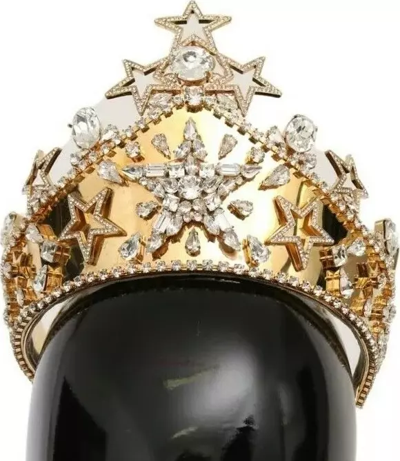 Gold Crystal Star STRASS Crown Logo Tiara Diadem