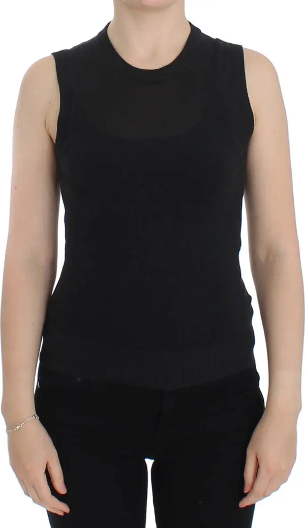 Black Sleeveless Crewneck Vest Pullover