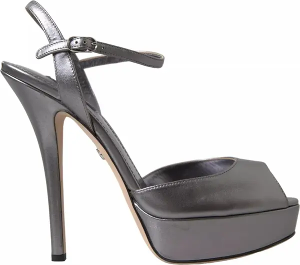 Silver Leather Platform Heels Sandals Shoes