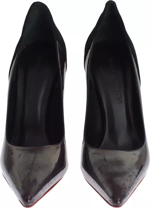 Gray Black Leather Suede Heels Pumps Shoes