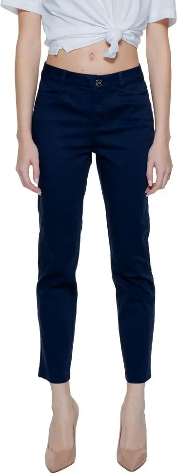 Blue Cotton Casual Pants