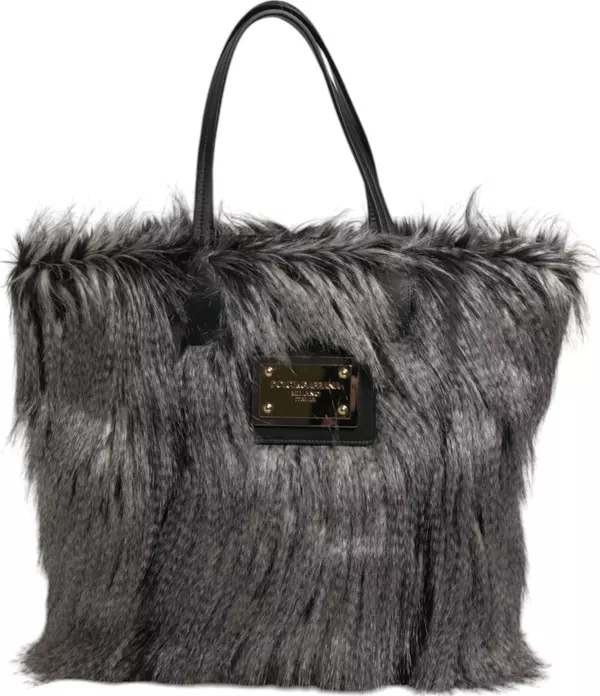 Black Oversize Faux Fur Shopping Tote Bag