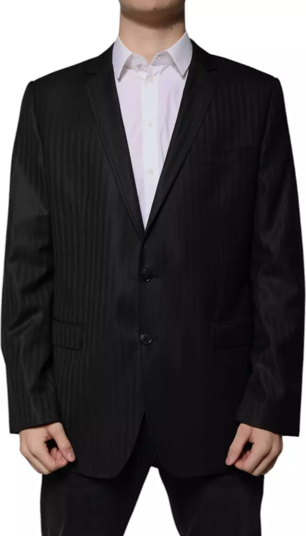 Black Stripe Wool Single Breasted Blazer