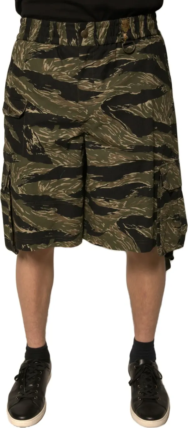 Black Gold Patterned Cotton Bermuda Shorts