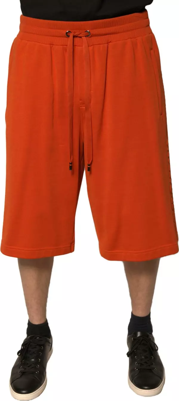 Orange Cotton Blend Men Bermuda Shorts