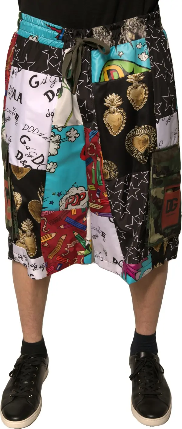 Multicolor Patchwork Cargo Bermuda Shorts