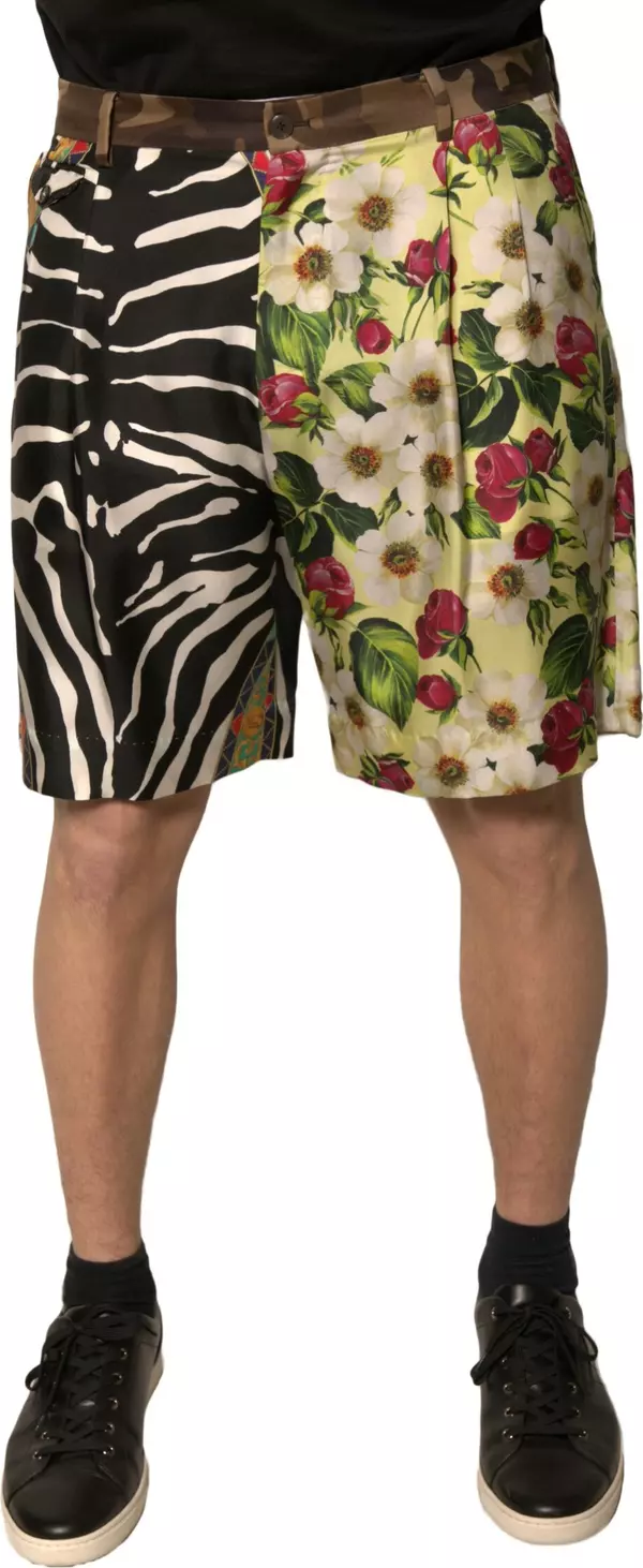 Multicolor Patchwork Silk Men Chino Shorts