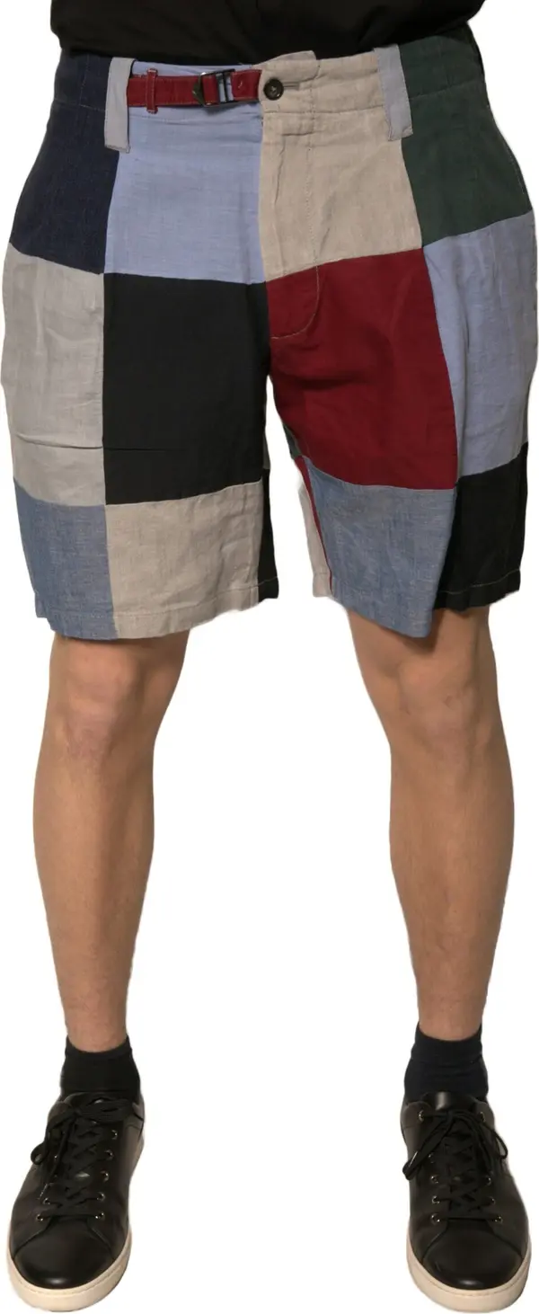 Multicolor Patchwork Linen Men Chino Shorts