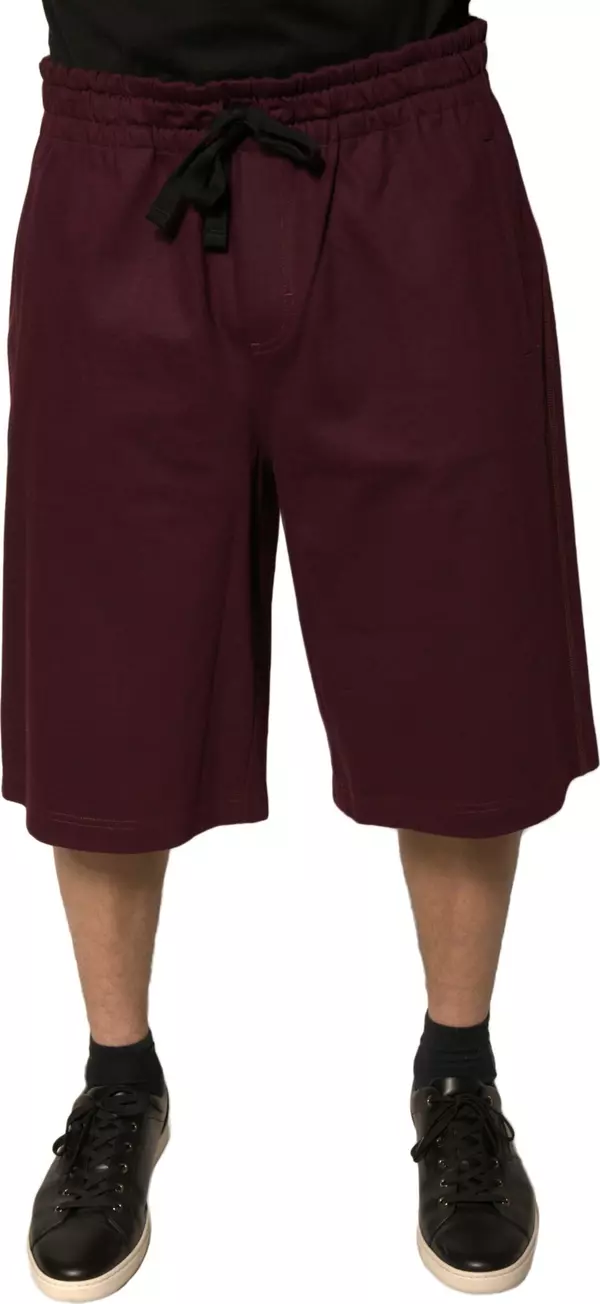Maroon Cotton Mid Waist Bermuda Shorts