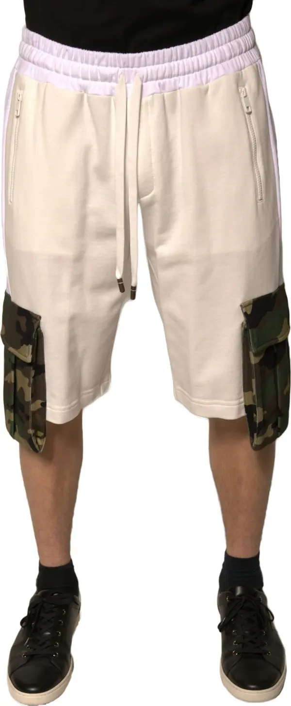 Beige Cotton Men Casual Cargo Bermuda Shorts