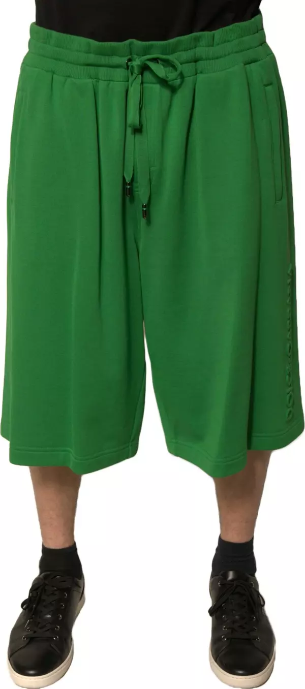Green Cotton Blend Men Bermuda Shorts