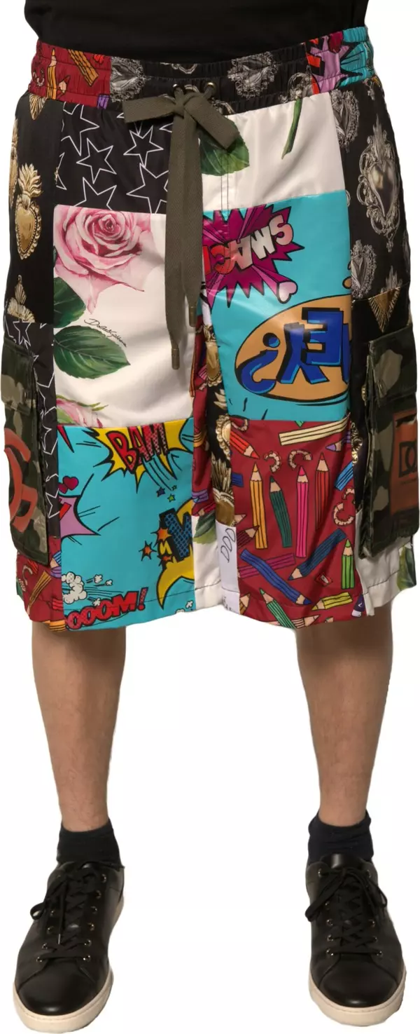 Multicolor Patchwork Cargo Bermuda Shorts