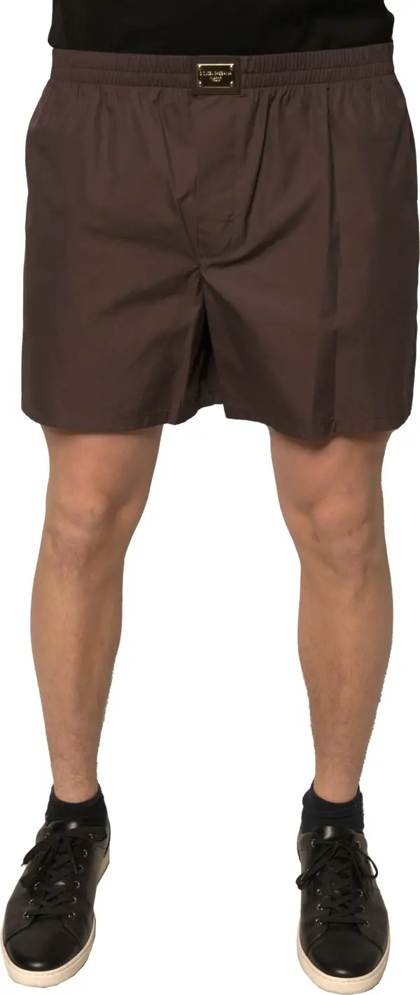 Brown Cotton Blend Men Mid Waist Shorts