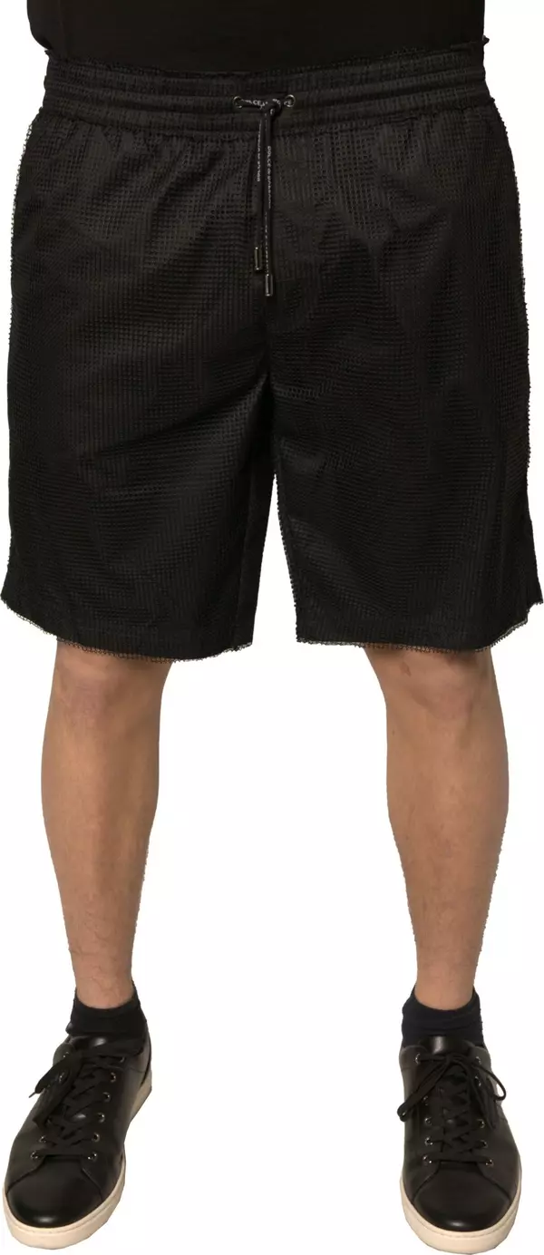Black Polyester Jersey Mid Waist Shorts