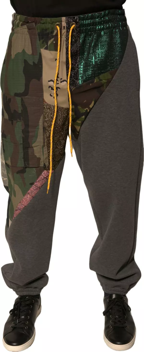 Multicolor Patchwork Cotton Jogger Sweatpants Pants