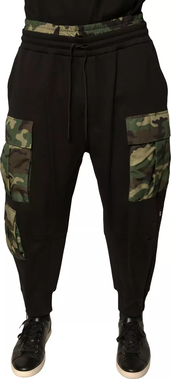 Black Camouflage Cotton Jogger Cargo Pants