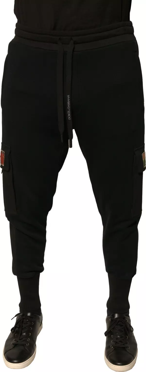 Black Cotton Jogger Cargo Sweatpants Pants