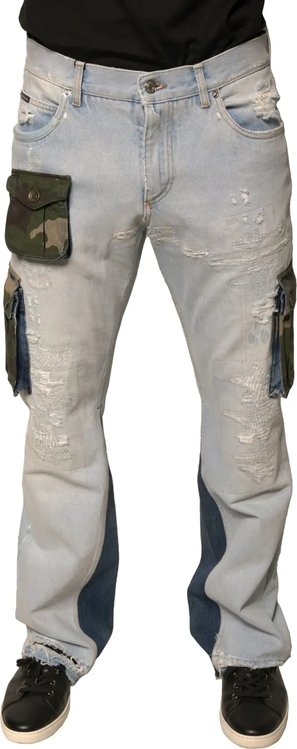 Light Blue Cotton Cargo Straight Denim Jeans