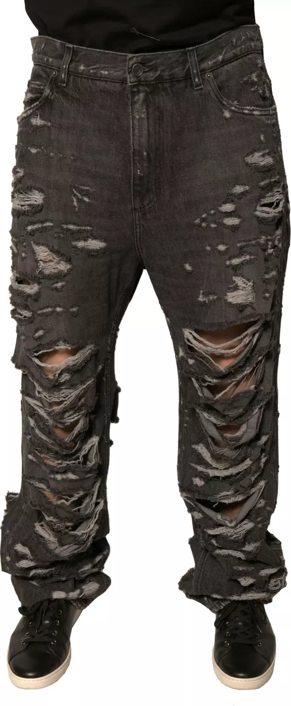 Gray Tattered Cotton Straight Men Denim Jeans