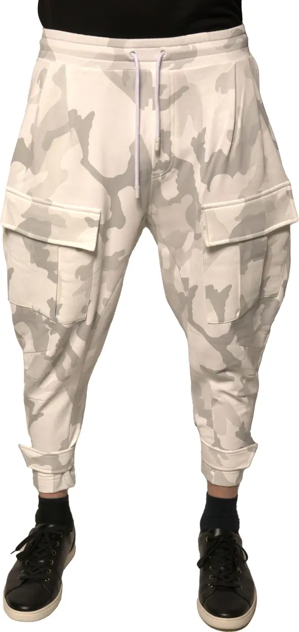 White Camouflage Cargo Jogger Pants