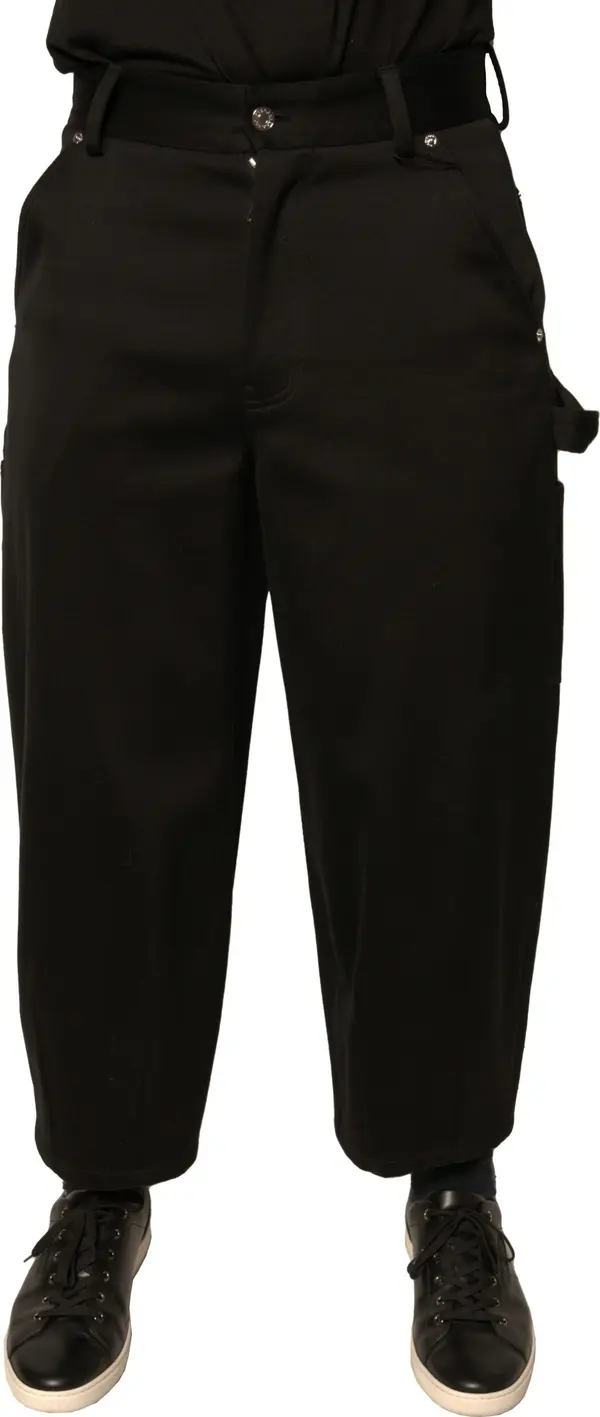Black Cotton Mid Waist Cropped Pants