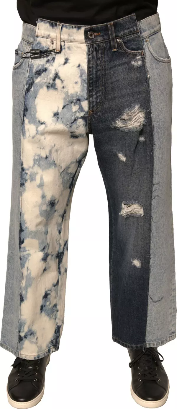 Multicolor Patchwork Cotton Straight Men Denim Jeans