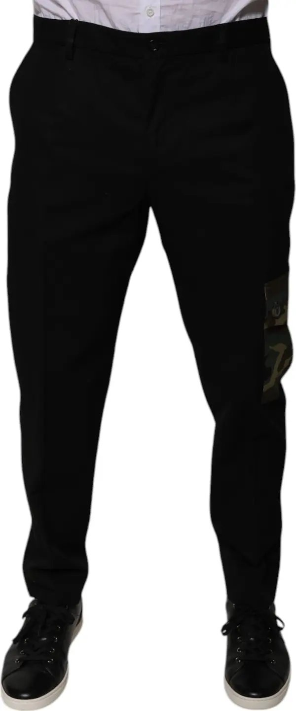 Black Cotton Men Cargo Casual Pants