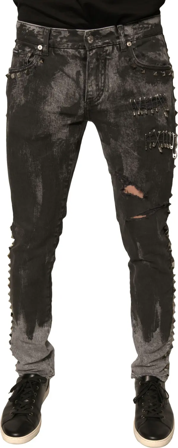 Gray Embellished Cotton Skinny Denim Jeans