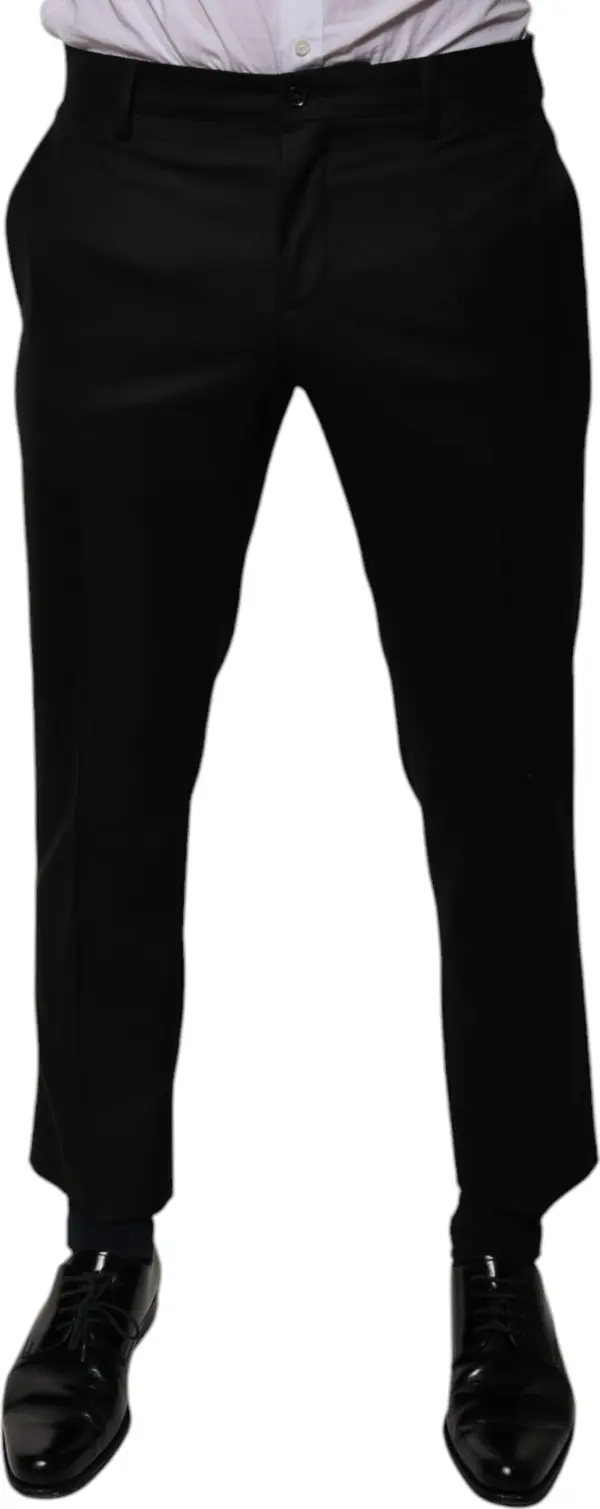 Black Wool Tapered Formal Dress Pants