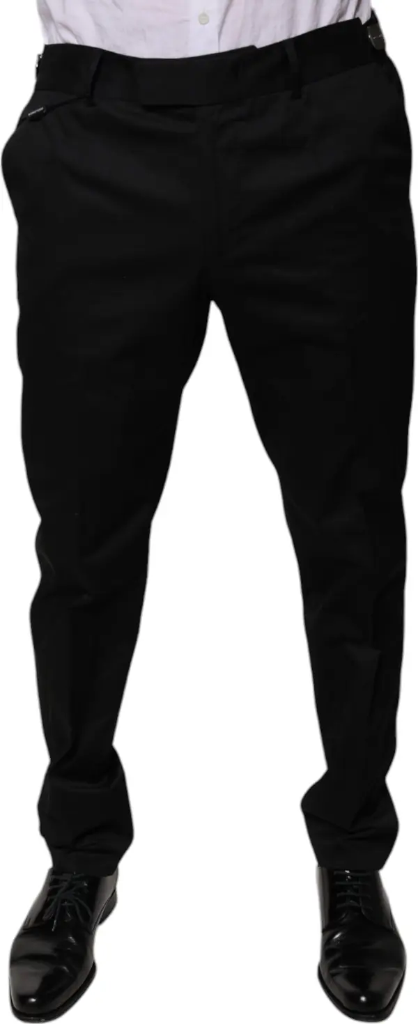 Black Cotton Tapered Formal Dress Pants