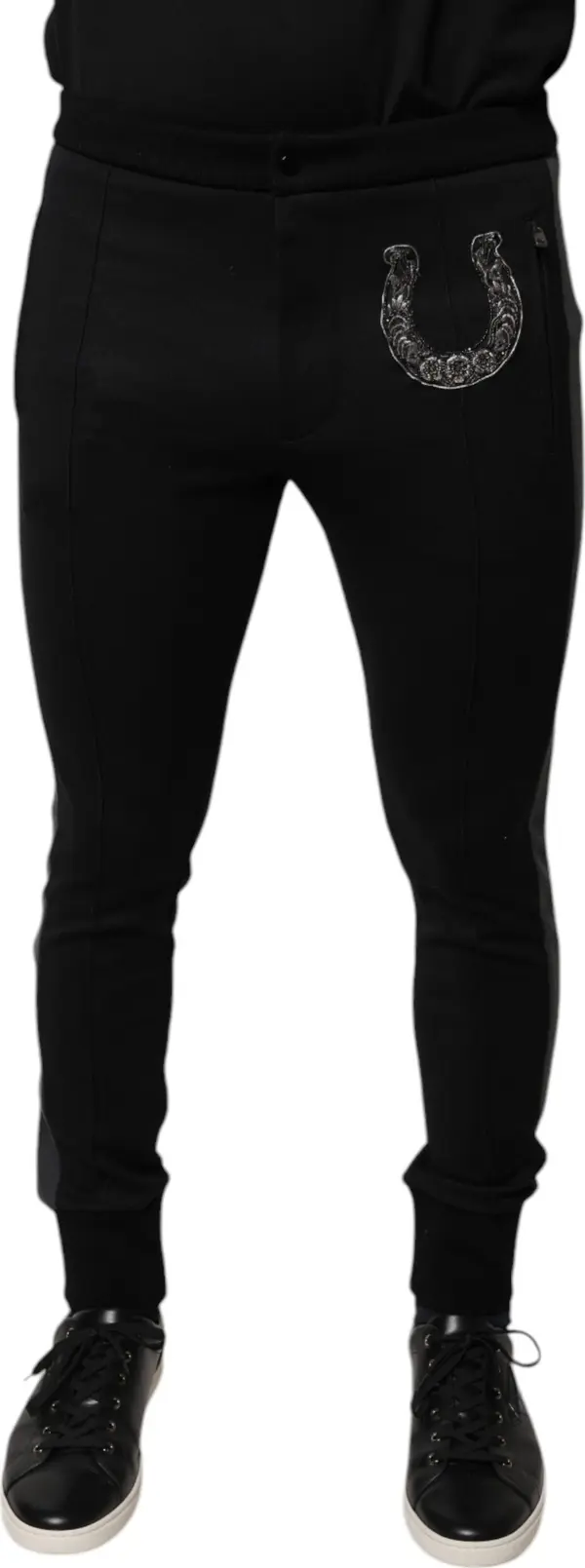 Black Horseshoe Embellished Wool Slim Fit Pants
