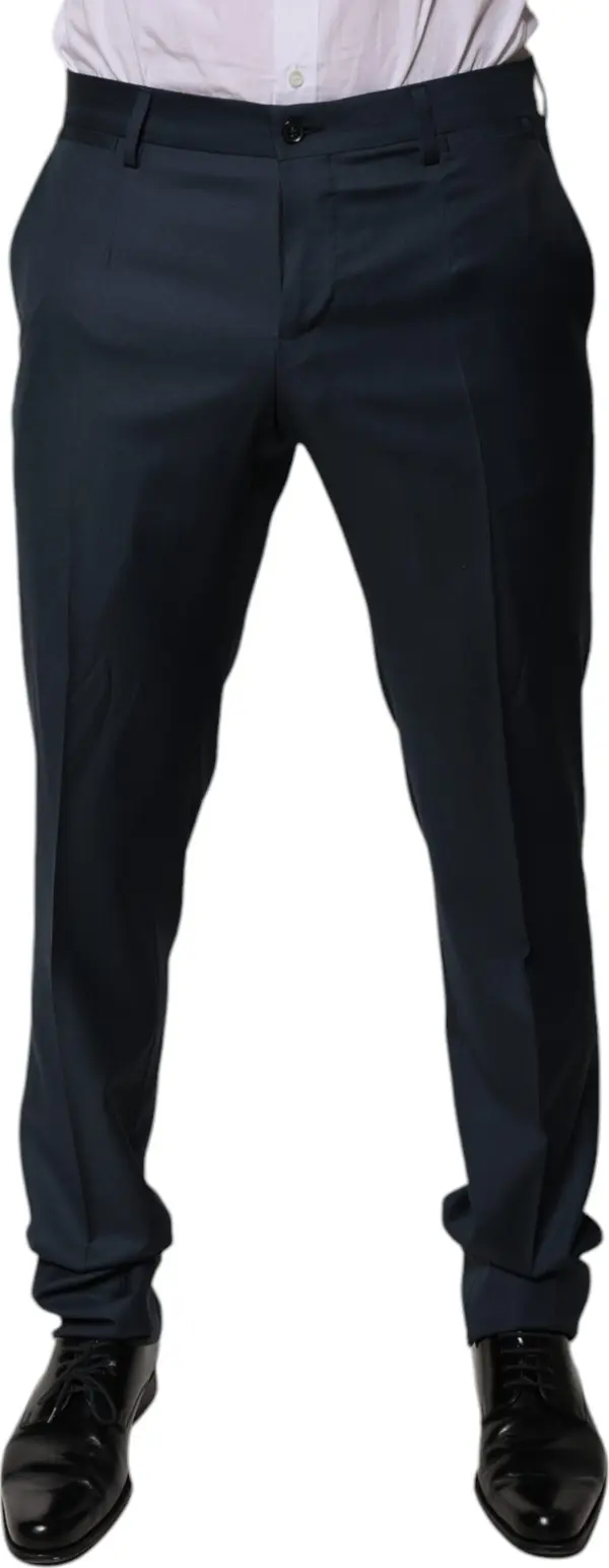 Blue Wool Tapered Formal Dress Pants