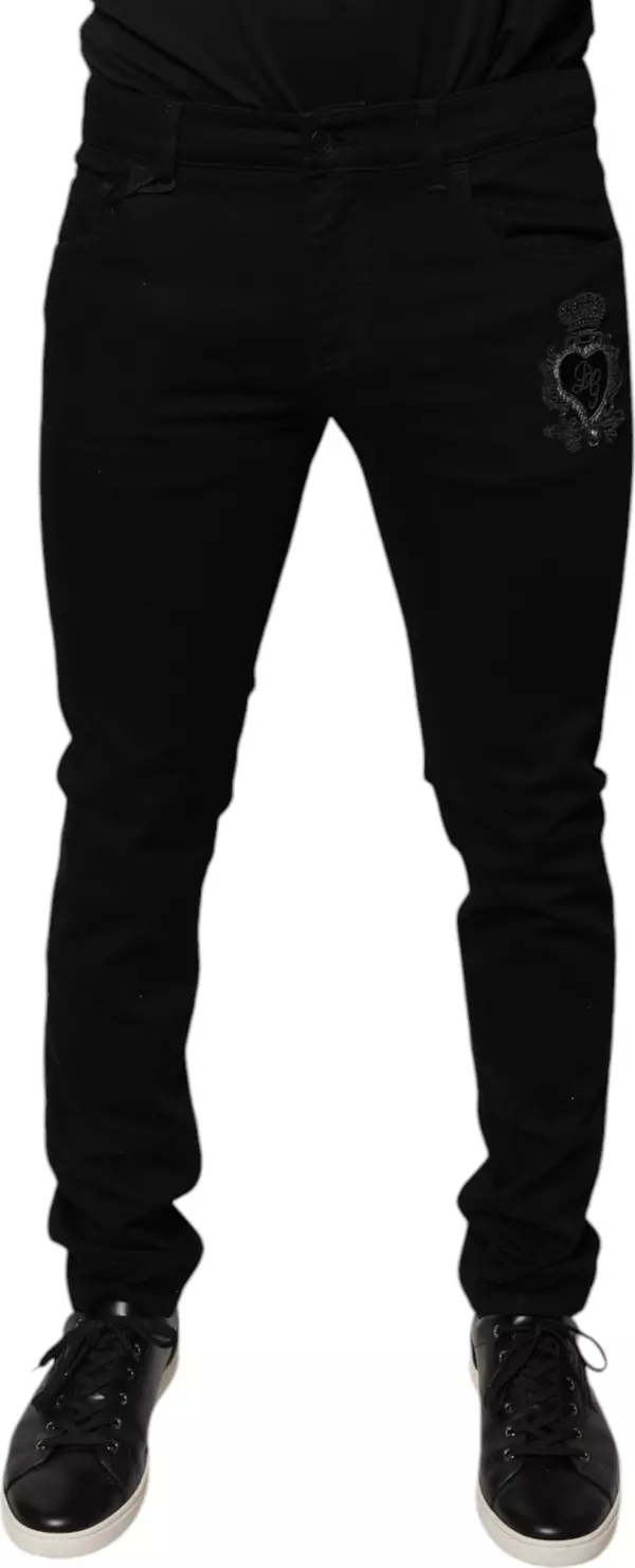 Black DG Crown Logo Cotton Skinny Denim Jeans