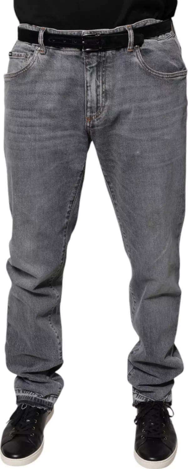 Gray Logo Cotton Stretch Skinny Denim Jeans