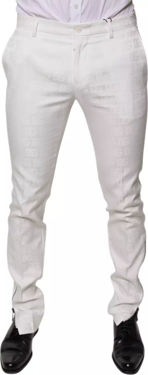 White Cotton Tapered Formal Dress Pants