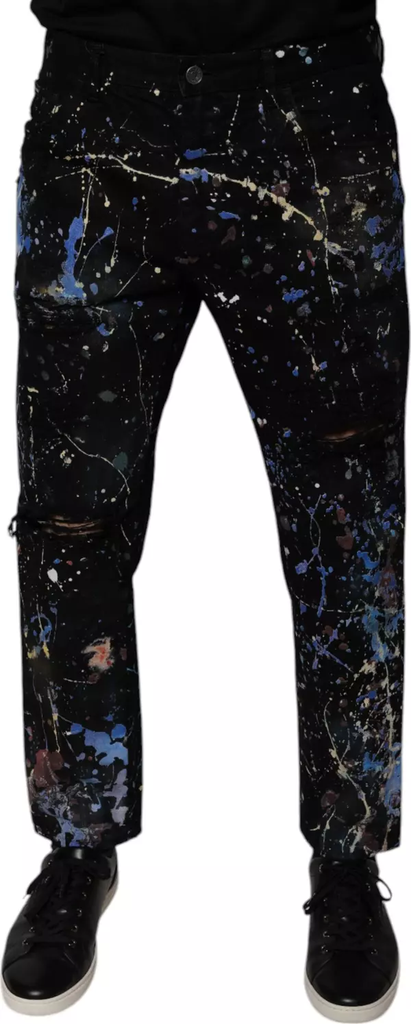 Black Color Splash Cotton Skinny Denim Jeans