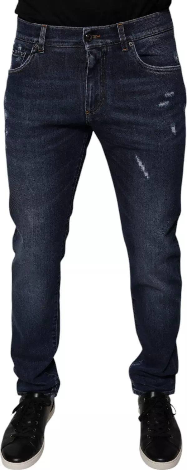 Dark Blue Cotton Logo Skinny Denim Jeans