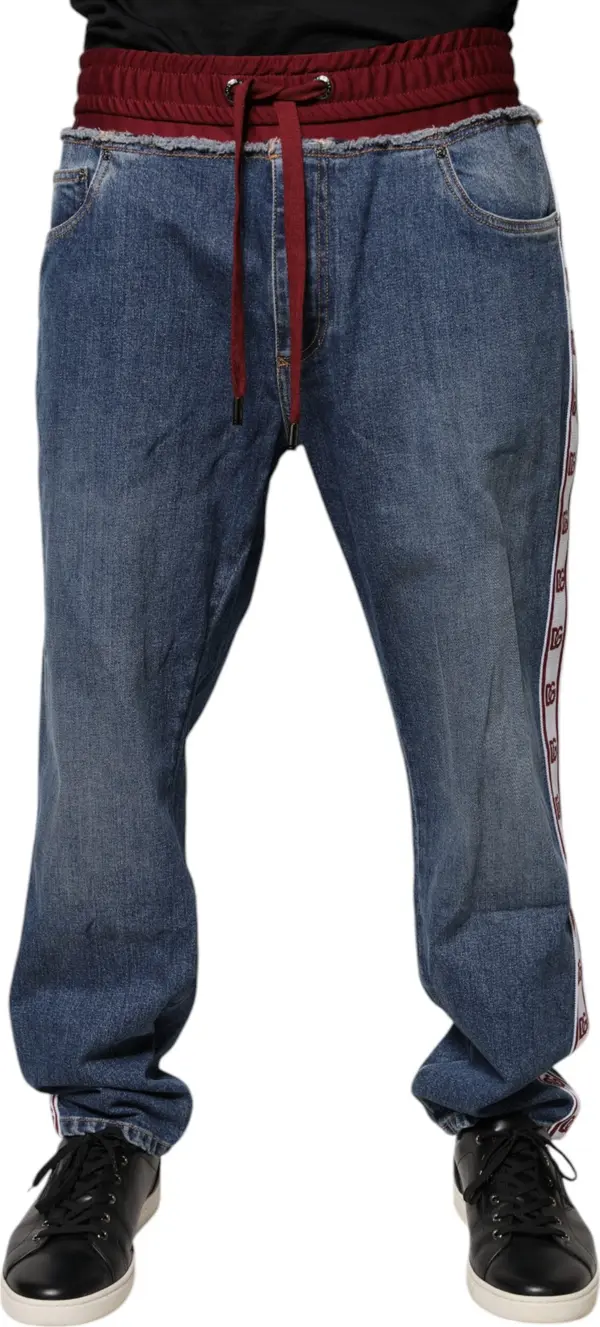 Blue Cotton Stretch Straight Denim Jeans