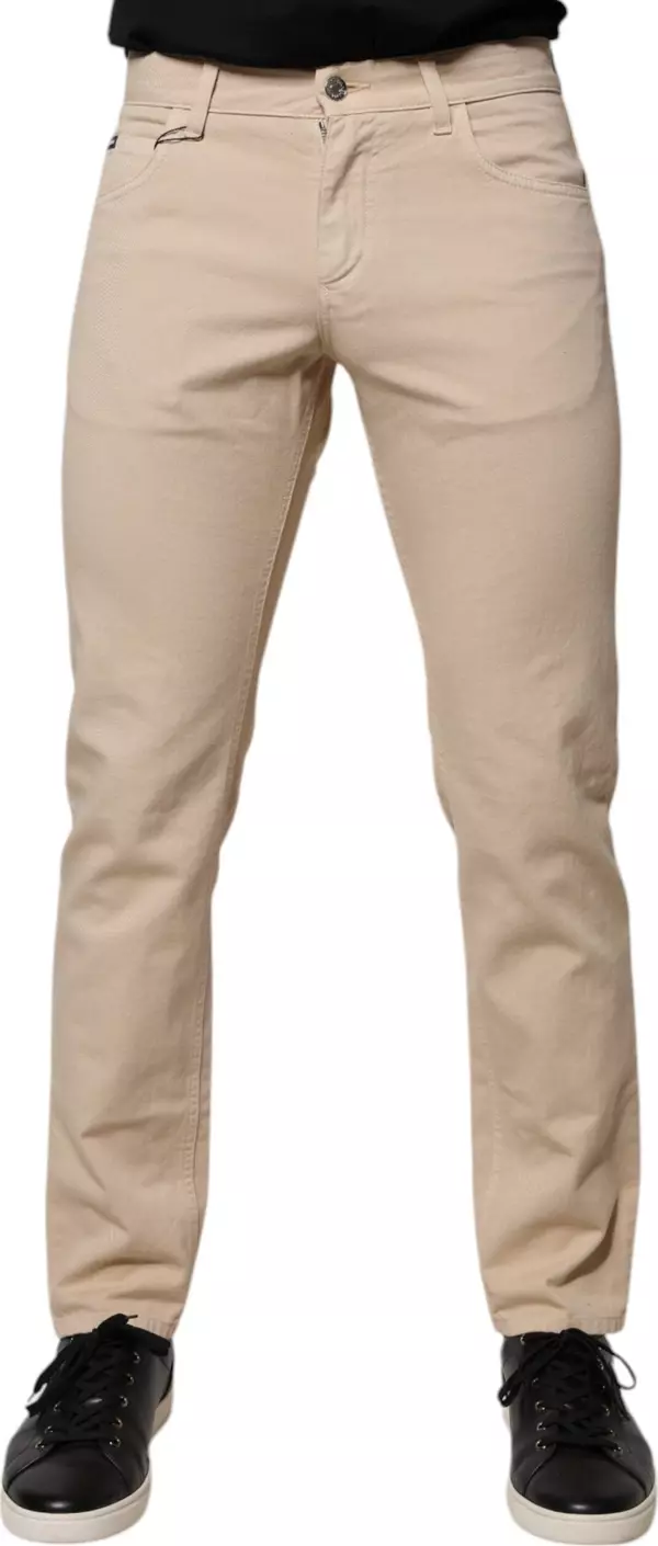 Beige Cotton Stretch Regular Men Denim Jeans