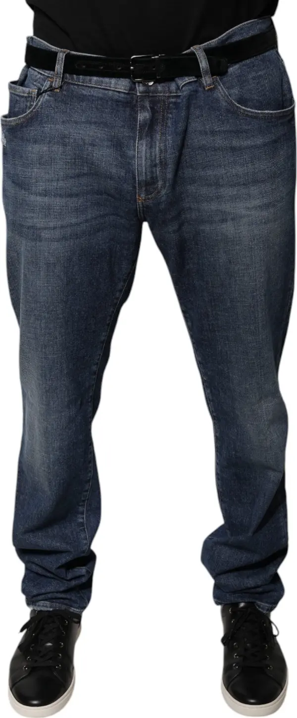 Dark Blue Cotton Logo Skinny Denim Jeans