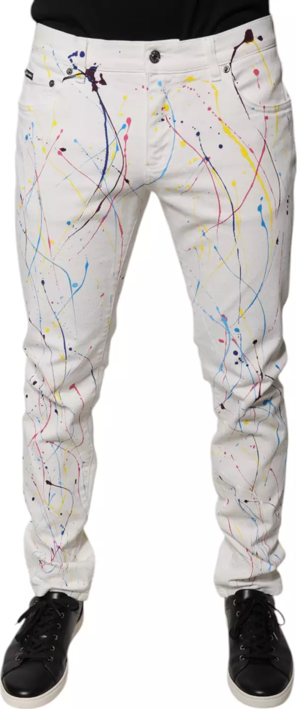 White Color Splash Print Skinny Denim Jeans