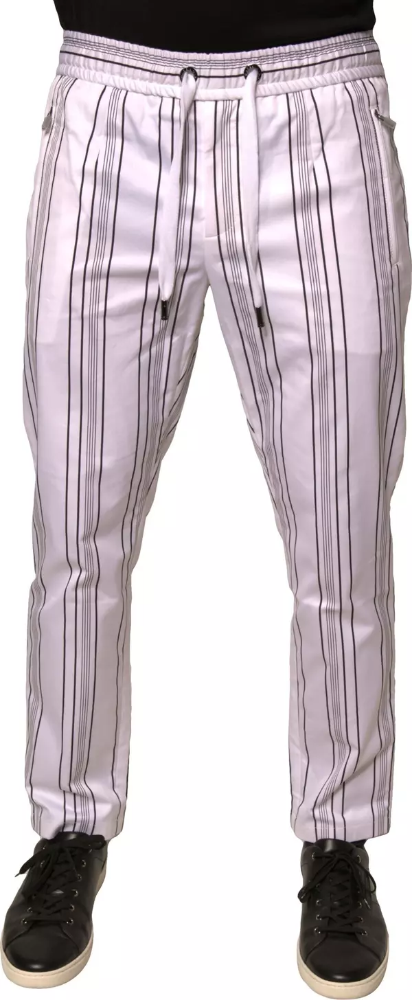 White Stripe Cotton Dress Skinny Pants