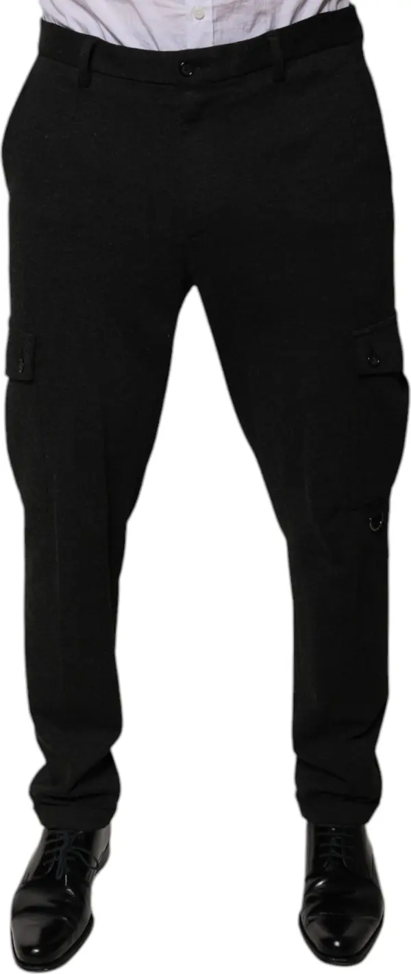 Black Viscose Cargo Men Casual Pants