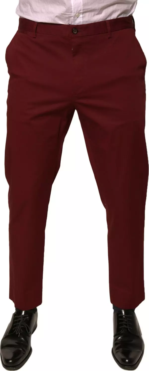 Maroon Cotton Men Skinny Dress Pants