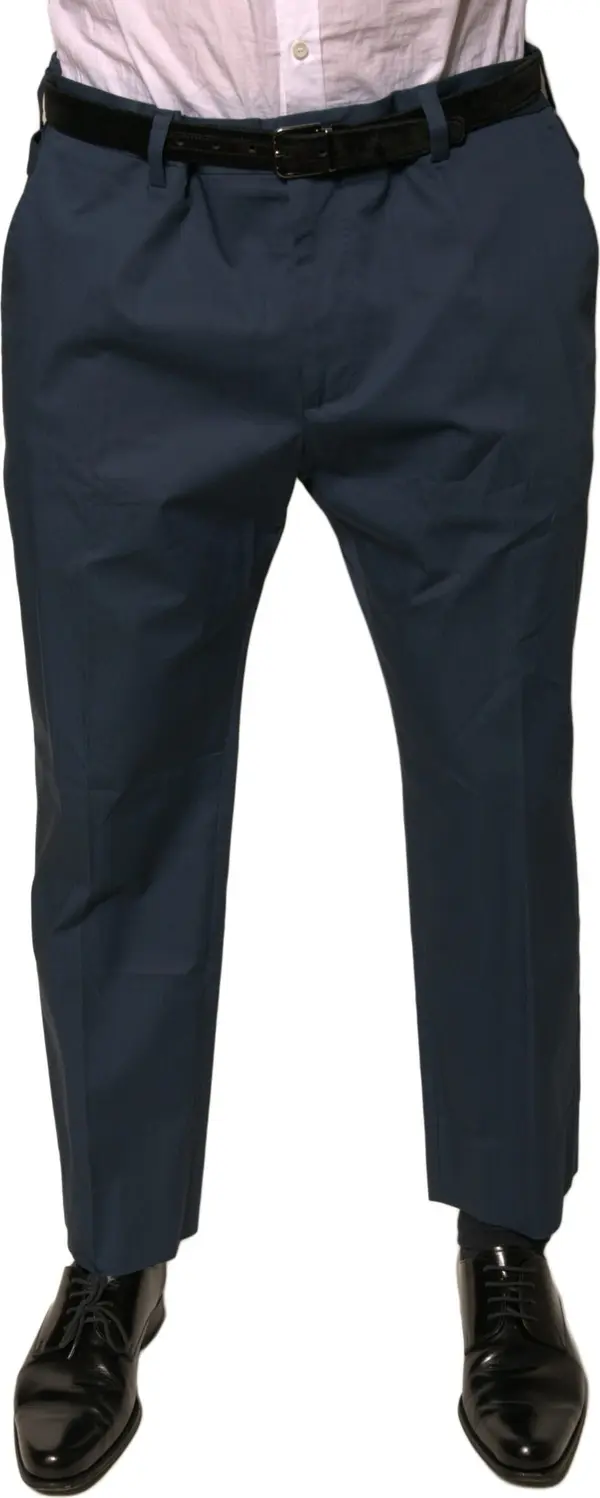 Blue Cotton Men Skinny Dress Pants