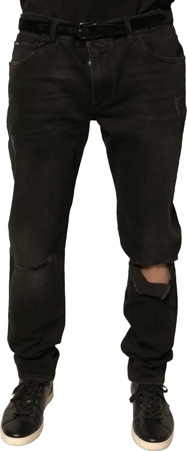 Black Ripped Logo Cotton Skinny Denim Jeans