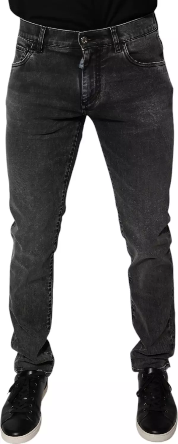 Black Logo Cotton Stretch Skinny Denim Pants